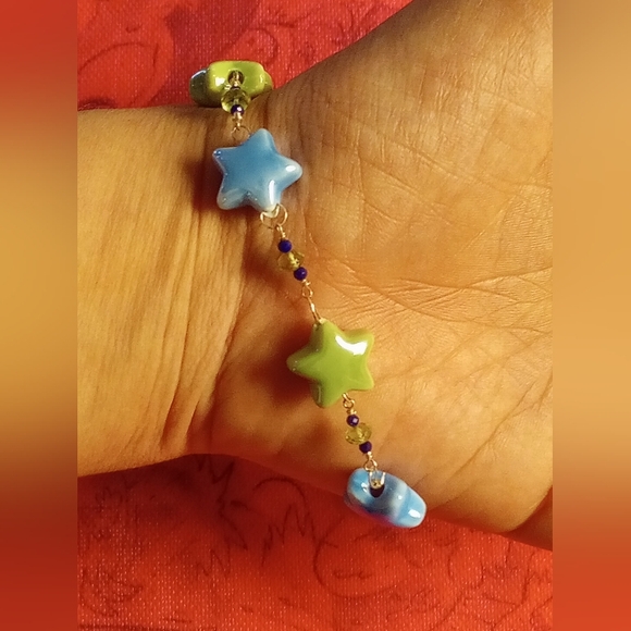 SU Bracelet "Peridot/Lapis/Pumpkin" Ceramic & Sterling silver - Picture 4 of 6